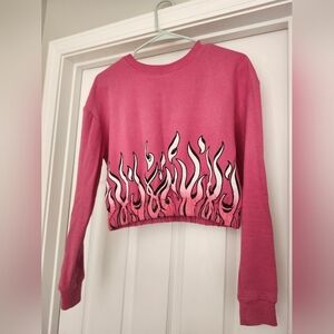 NWOT Pink Flame Cropped Long Sleeve Top M